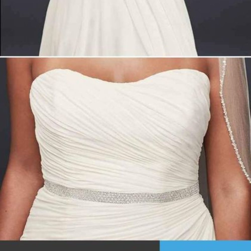 Davids Bridal Chiffon Draped Plus Size Wedding Dress Gown